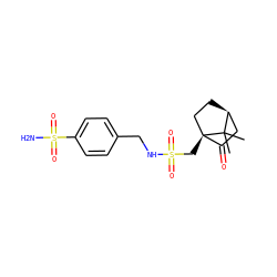 CC1(C)[C@H]2CC[C@@]1(CS(=O)(=O)NCc1ccc(S(N)(=O)=O)cc1)C(=O)C2 ZINC000101400701
