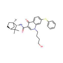 CC1(C)[C@H]2CC[C@](C)(C2)[C@@H]1NC(=O)c1cn(CCCCO)c2cc(Sc3ccccc3)ccc2c1=O ZINC000095572942