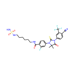 CC1(C)C(=O)N(c2ccc(C#N)c(C(F)(F)F)c2)C(=S)N1c1ccc(C(=O)NCCCCCCNS(N)(=O)=O)c(F)c1 ZINC001772616462