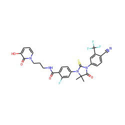 CC1(C)C(=O)N(c2ccc(C#N)c(C(F)(F)F)c2)C(=S)N1c1ccc(C(=O)NCCCn2cccc(O)c2=O)c(F)c1 ZINC001772626248