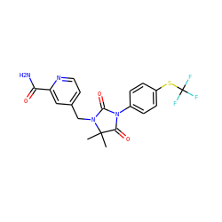 CC1(C)C(=O)N(c2ccc(SC(F)(F)F)cc2)C(=O)N1Cc1ccnc(C(N)=O)c1 ZINC000071296396