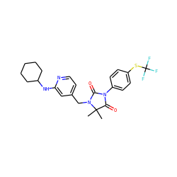 CC1(C)C(=O)N(c2ccc(SC(F)(F)F)cc2)C(=O)N1Cc1ccnc(NC2CCCCC2)c1 ZINC000071330807