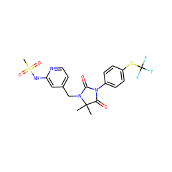 CC1(C)C(=O)N(c2ccc(SC(F)(F)F)cc2)C(=O)N1Cc1ccnc(NS(C)(=O)=O)c1 ZINC000071317414