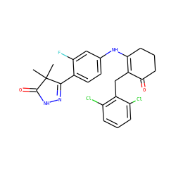 CC1(C)C(=O)NN=C1c1ccc(NC2=C(Cc3c(Cl)cccc3Cl)C(=O)CCC2)cc1F ZINC000013587321