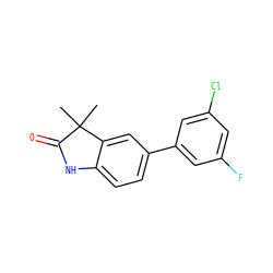 CC1(C)C(=O)Nc2ccc(-c3cc(F)cc(Cl)c3)cc21 ZINC000013860669