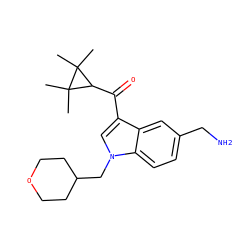 CC1(C)C(C(=O)c2cn(CC3CCOCC3)c3ccc(CN)cc23)C1(C)C ZINC000014975860