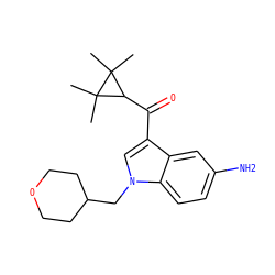 CC1(C)C(C(=O)c2cn(CC3CCOCC3)c3ccc(N)cc23)C1(C)C ZINC000014975815