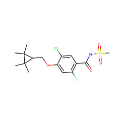 CC1(C)C(COc2cc(F)c(C(=O)NS(C)(=O)=O)cc2Cl)C1(C)C ZINC000216198686