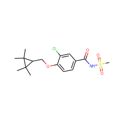 CC1(C)C(COc2ccc(C(=O)NS(C)(=O)=O)cc2Cl)C1(C)C ZINC000261119079
