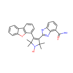 CC1(C)C(c2nc3c(C(N)=O)cccc3[nH]2)=C(c2cccc3c2oc2ccccc23)C(C)(C)N1O ZINC000040865901