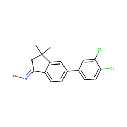 CC1(C)C/C(=N\O)c2ccc(-c3ccc(Cl)c(Cl)c3)cc21 ZINC000045259511