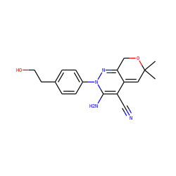 CC1(C)C=C2C(=NN(c3ccc(CCO)cc3)C(N)=C2C#N)CO1 ZINC000013838709