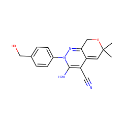 CC1(C)C=C2C(=NN(c3ccc(CO)cc3)C(N)=C2C#N)CO1 ZINC000013838671
