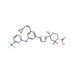 CC1(C)C[C@@](O)(c2ncc(-c3cc(/C=C\C4CC4)cc(Nc4nccc(C(F)(F)F)n4)c3)s2)CC[C@@H]1C(=O)O ZINC000221424935