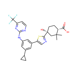CC1(C)C[C@@](O)(c2ncc(-c3cc(Nc4nccc(C(F)(F)F)n4)cc(C4CC4)c3)s2)CC[C@@H]1C(=O)O ZINC000117851352