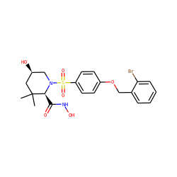 CC1(C)C[C@@H](O)CN(S(=O)(=O)c2ccc(OCc3ccccc3Br)cc2)[C@H]1C(=O)NO ZINC000028474167