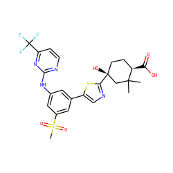 CC1(C)C[C@](O)(c2ncc(-c3cc(Nc4nccc(C(F)(F)F)n4)cc(S(C)(=O)=O)c3)s2)CC[C@H]1C(=O)O ZINC000221387273