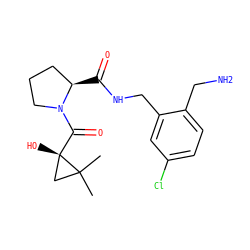 CC1(C)C[C@]1(O)C(=O)N1CCC[C@H]1C(=O)NCc1cc(Cl)ccc1CN ZINC001772645314