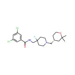 CC1(C)C[C@H](CN2CCC(F)(CNC(=O)c3cc(Cl)cc(Cl)c3)CC2)CCO1 ZINC000034866048