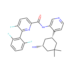 CC1(C)C[C@H](N)C[C@H](c2ccncc2NC(=O)c2ccc(F)c(-c3c(F)cccc3F)n2)C1 ZINC000140243375