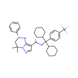 CC1(C)C[C@H](c2ccccc2)Nc2c(C(=O)NC(c3ccc(C(F)(F)F)cc3)(C3CCCCC3)C3CCCCC3)cnn21 ZINC000066124140