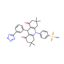 CC1(C)CC(=O)C2=C(C1)N(c1ccc(S(N)(=O)=O)cc1)C1=C(C(=O)CC(C)(C)C1)C2c1cccc(-c2nn[nH]n2)c1 ZINC001772588675