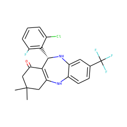 CC1(C)CC(=O)C2=C(C1)Nc1ccc(C(F)(F)F)cc1N[C@H]2c1c(F)cccc1Cl ZINC000043025241