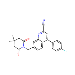 CC1(C)CC(=O)N(Cc2ccc3c(-c4ccc(F)cc4)cc(C#N)nc3c2)C(=O)C1 ZINC000221623144