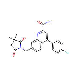 CC1(C)CC(=O)N(Cc2ccc3c(-c4ccc(F)cc4)cc(C(N)=O)nc3c2)C1=O ZINC000205664953
