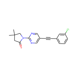 CC1(C)CC(=O)N(c2ncc(C#Cc3cccc(Cl)c3)cn2)C1 ZINC000143758101