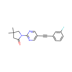 CC1(C)CC(=O)N(c2ncc(C#Cc3cccc(F)c3)cn2)C1 ZINC000144836455