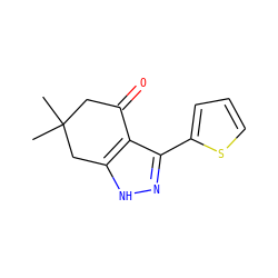 CC1(C)CC(=O)c2c(-c3cccs3)n[nH]c2C1 ZINC000004167724