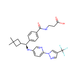 CC1(C)CC([C@H](Nc2ccc(-n3cc(C(F)(F)F)cn3)nc2)c2ccc(C(=O)NCCC(=O)O)cc2)C1 ZINC000096170494