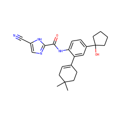 CC1(C)CC=C(c2cc(C3(O)CCCC3)ccc2NC(=O)c2ncc(C#N)[nH]2)CC1 ZINC000141206959