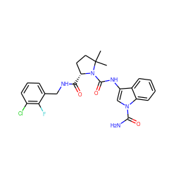 CC1(C)CC[C@@H](C(=O)NCc2cccc(Cl)c2F)N1C(=O)Nc1cn(C(N)=O)c2ccccc12 ZINC000148320853