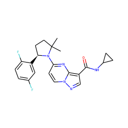 CC1(C)CC[C@H](c2cc(F)ccc2F)N1c1ccn2ncc(C(=O)NC3CC3)c2n1 ZINC000169704165