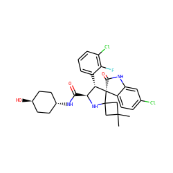 CC1(C)CC2(C1)N[C@@H](C(=O)N[C@H]1CC[C@H](O)CC1)[C@H](c1cccc(Cl)c1F)[C@]21C(=O)Nc2cc(Cl)ccc21 ZINC001772579255