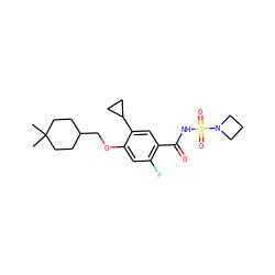 CC1(C)CCC(COc2cc(F)c(C(=O)NS(=O)(=O)N3CCC3)cc2C2CC2)CC1 ZINC000216242551