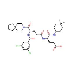 CC1(C)CCC(NC(=O)[C@@H](CCC(=O)O)NC(=O)CC[C@@H](NC(=O)c2cc(Cl)cc(Cl)c2)C(=O)N2CCC3(CCCC3)CC2)CC1 ZINC000029220833