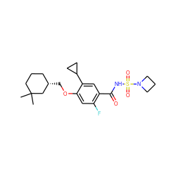 CC1(C)CCC[C@H](COc2cc(F)c(C(=O)NS(=O)(=O)N3CCC3)cc2C2CC2)C1 ZINC000216243033