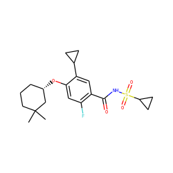 CC1(C)CCC[C@H](Oc2cc(F)c(C(=O)NS(=O)(=O)C3CC3)cc2C2CC2)C1 ZINC000216259483