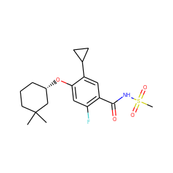CC1(C)CCC[C@H](Oc2cc(F)c(C(=O)NS(C)(=O)=O)cc2C2CC2)C1 ZINC000225248658