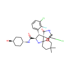 CC1(C)CCC2(CC1)N[C@@H](C(=O)N[C@H]1CC[C@H](O)CC1)[C@H](c1cccc(Cl)c1F)[C@]21C(=O)Nc2cc(Cl)ccc21 ZINC001772619724