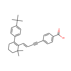 CC1(C)CCCC(c2ccc(C(C)(C)C)cc2)=C1/C=C/C#Cc1ccc(C(=O)O)cc1 ZINC000001550229