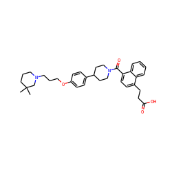 CC1(C)CCCN(CCCOc2ccc(C3CCN(C(=O)c4ccc(CCC(=O)O)c5ccccc45)CC3)cc2)C1 ZINC000043170334