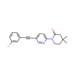 CC1(C)CCN(c2ccc(C#Cc3cccc(Cl)c3)cn2)C(=O)C1 ZINC000144432233