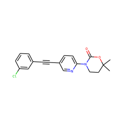 CC1(C)CCN(c2ccc(C#Cc3cccc(Cl)c3)cn2)C(=O)O1 ZINC000144835767