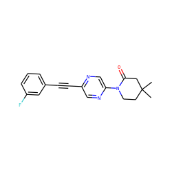 CC1(C)CCN(c2cnc(C#Cc3cccc(F)c3)cn2)C(=O)C1 ZINC000144007644