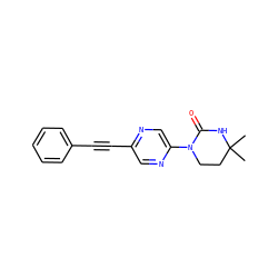 CC1(C)CCN(c2cnc(C#Cc3ccccc3)cn2)C(=O)N1 ZINC000144356523