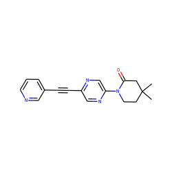 CC1(C)CCN(c2cnc(C#Cc3cccnc3)cn2)C(=O)C1 ZINC000144358846
